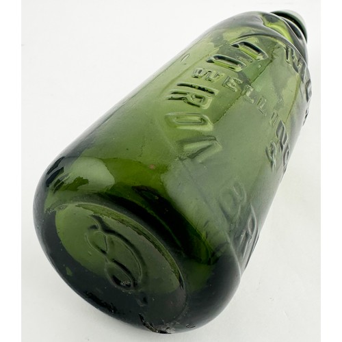 15 - WELLINGTON & IRONBRIDGE GREEN GLASS CODD BOTTLE. 9ins tall. 10oz size of this regional mid to dark g... 