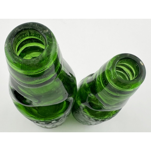 430 - SCARBOROUGH BREWERY CODD BOTTLE DUO. Tallest 9ins. 10 & 6oz. Bright vivid green glass. Embossed THE ... 