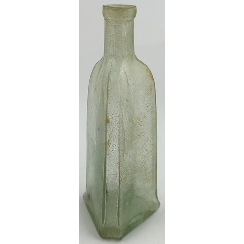 435 - CROSSE & BLACKWELL DIAMOND REG SAUCE BOTTLE. 6.75ins. Aqua, triangular shaped with chaffered corners... 