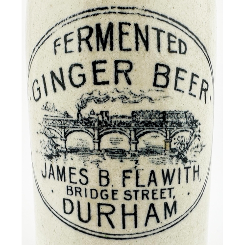 436 - DURHAM GINGER BEER. 8ins tall. Ch., t.t., blob lip. Black transfer FERMENTED/ GINGER BEER/ JAMES B F... 