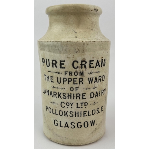 438 - LANARKSHIRE DAIRY POLLOCKSHIELDS GLASGOW CREAM POT. 5.8ins tall. A must unusual, and super rare, str... 