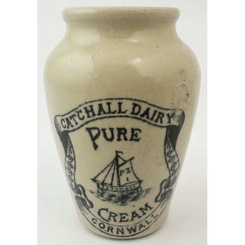 439 - CATCHALL DAIRY CORNWALL CREAM POT. 3.8ins tall. A most attractive off white pot with large, crisp, b... 