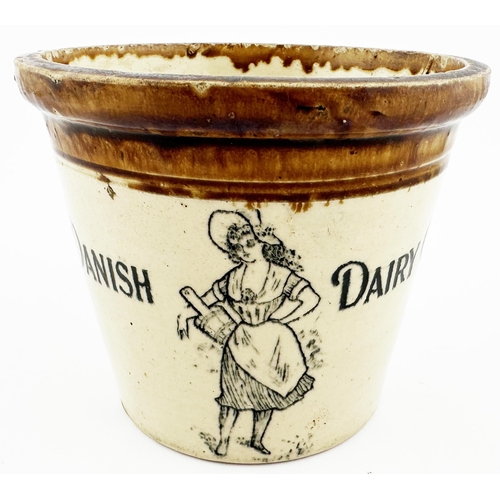 443 - DANISH DAIRY BUTTER CROCK. 5ins high. A rather fine, early, t.t., 2lb size butter crock. Dark brown ... 