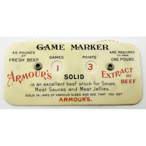 453 - MEAT EXTRACT ADVERTISING DUO. Largest 3ins. Vigoral game marker with moving wheels to change the sco... 