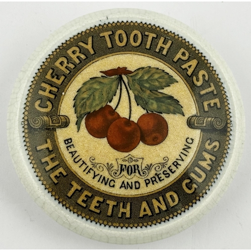 466 - CHERRY TOOTH PASTE POT LID. (APL p143, 70) 3.2ins diam. Coloured transfer printed pictorial CHERRY T... 