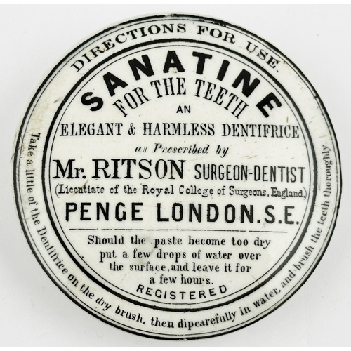 469 - LONDON POT LID. (APL p380, 26) 3.4ins diam. Black transfer with two bands, writing within & multiple... 