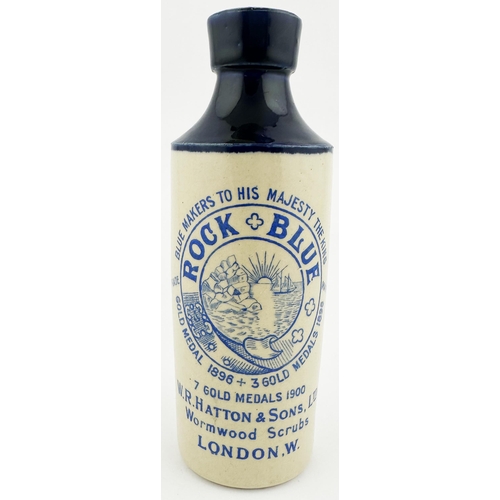 486 - ROCK BLUE GINGER BEER. 7.5ins tall. Blue top & transfer for W R HATTON & SONS LTD/ WORMWOOD SCRUBS. ... 