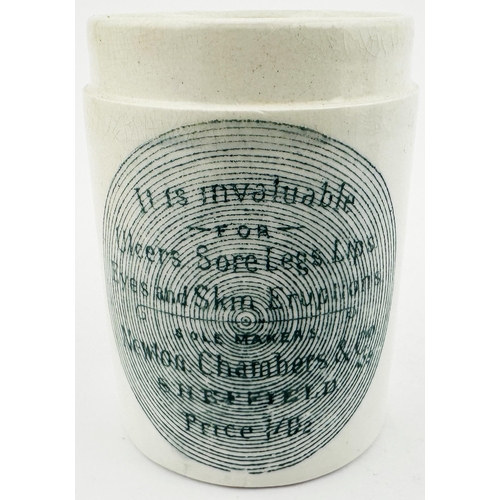 530 - SHEFFIELD IZAL OINTMENT POT. 2.6ins tall. Tall beauty pot style pot, large turquoise green transfer ... 