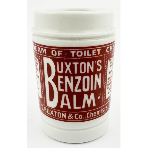 536 - BRISTOL BUXTONS BENZOIN CREAM BEAUTY POT. 2.9ins tall. All white body, strong red/ brown transfer. A... 