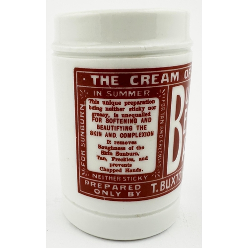 536 - BRISTOL BUXTONS BENZOIN CREAM BEAUTY POT. 2.9ins tall. All white body, strong red/ brown transfer. A... 