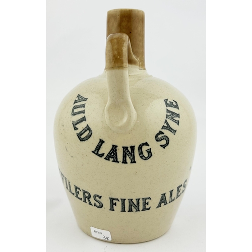 3 - AULD LANG SYNE WHISKY JUG. 7ins tall. Front & rear transfer, handled. OFFILERS FINE ALES. Lip nibble... 