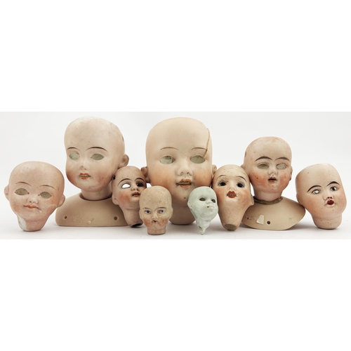 34 - DOLLS HEAD GROUP. Largest 3.5ins. Various shapes & sizes all bisque. Germany to rear of some. Damage... 