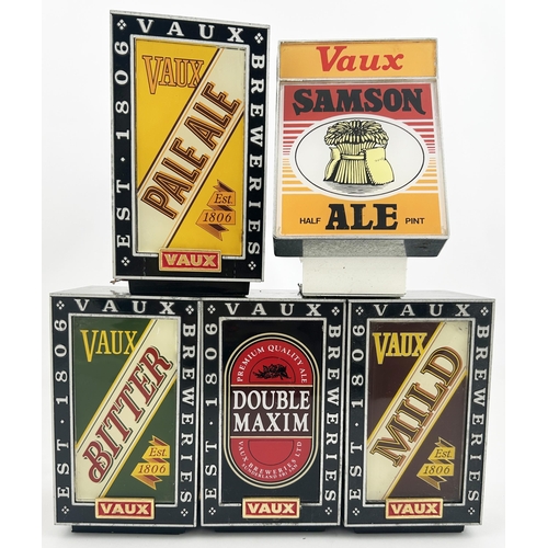 37 - VAUX LIGHT UP BEER PUMPS GROUP. 7ins tall. Inc. MILD, BITTER, DOUBLE MAXIM, PALE ALE, SAMSON. Plug c... 