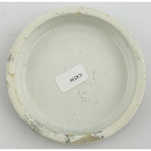 425 - MRS ELLEN HALES OINTMENT POT LID. 3ins diam. Familiar face pict to centre. Surface scratches & chips... 