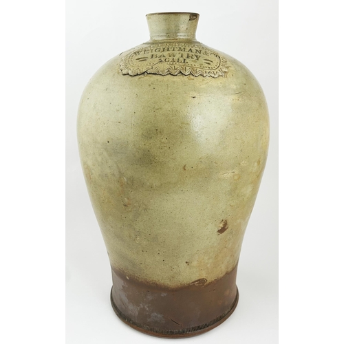 60 - BAWTRY IMPRESSED FLAGON. 16.5ins tall. Green/ grey slip glaze, pie crust seal. WEIGHTMAN & CO/ BAWTR... 