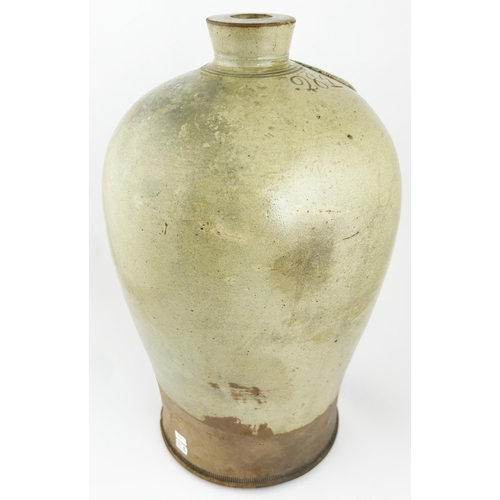 60 - BAWTRY IMPRESSED FLAGON. 16.5ins tall. Green/ grey slip glaze, pie crust seal. WEIGHTMAN & CO/ BAWTR... 