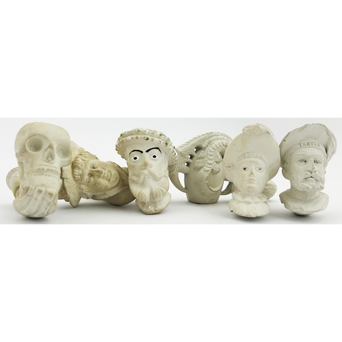 PIPE BOWL GROUP. Various. Inc. Skull, character heads. Damages. (6)