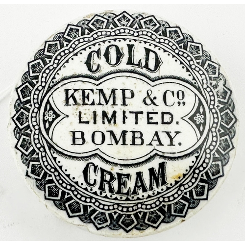 13 - BOMBAY COLD CREAM POT LID. (APL pg521,84) 2.75ins diam. Dark black transfer with a very decorative b... 