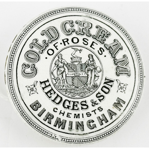 24 - BIRMINGHAM POT LID. (APL pg642,34) 2.75ins diam. Black transfer with bold lettering, lines & dot bor... 