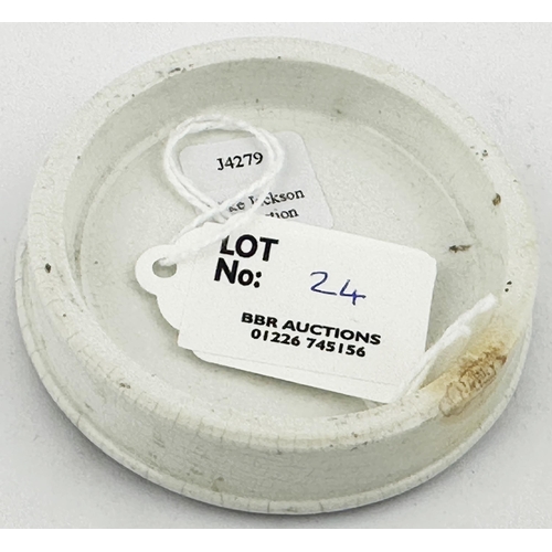 24 - BIRMINGHAM POT LID. (APL pg642,34) 2.75ins diam. Black transfer with bold lettering, lines & dot bor... 