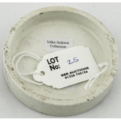 25 - BIRMINGHAM POT LID. (APL pg639,4a) 2.75ins diam. Black transfer with several lines of writing within... 