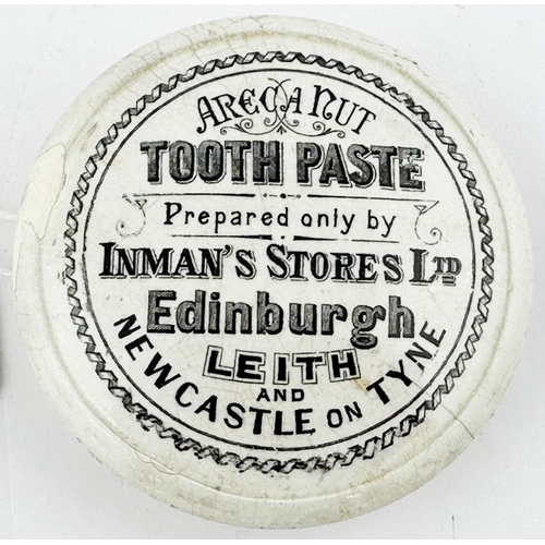 44 - EDINBURGH POT LID. (APL pg541,54) 3.25ins diam. Domed shape lid, black transfer with coiled ribbon b... 