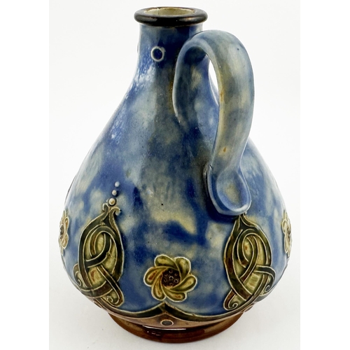 564 - JAMES BURROUGH LTD WHISKY JUG. WG p39. 5.3ins tall. Blue & brown swirly pattern. Base heavily impres... 