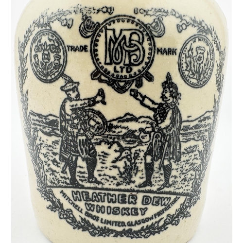 567 - THE GREYBEARD WHISKEY JUG. WG p133. 5.75ins tall. Tan top, black transfer THE GREYBEARD, very detail... 