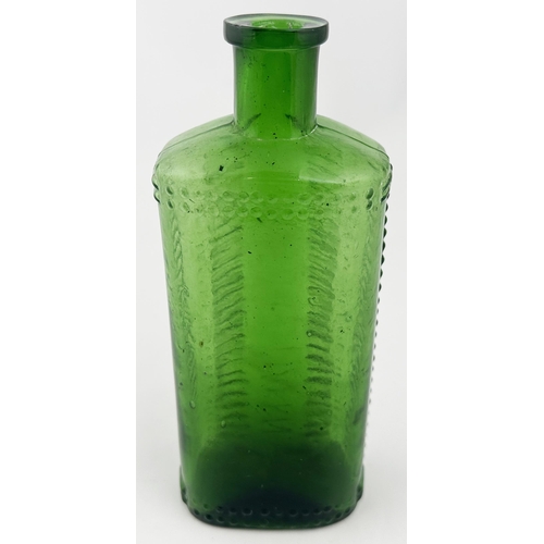 577 - FOULSTONS CRESCENT POISON. (DP p57). 6.75ins tall (10oz size). Mid emerald green glass. Familiar her... 