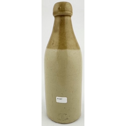 590 - ISLE OF WIGHT GINGER BEER BOTTLE. 8ins tall. T.t, ch, black transfer HOME BREWED/ GINGER BEER/ J.E. ... 