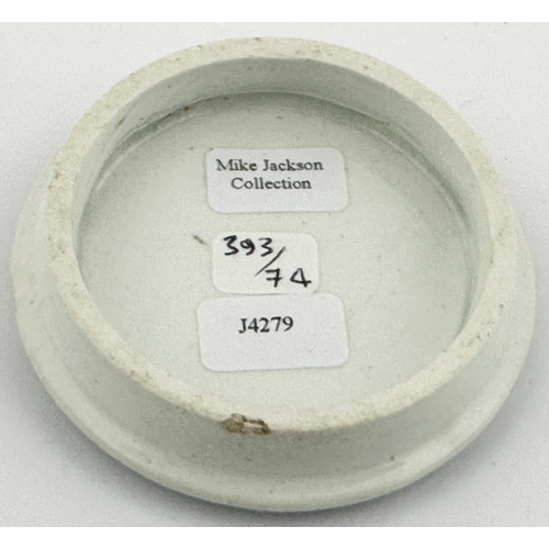 603 - LONDON POT LID. (APL p393, 74) 2.5ins diam. Light black transfer with a very decorative border. COLD... 