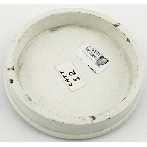 609 - PLYMOUTH POT LID. (APL p87, 75) 2.7ins diam. Larger of the two sizes. Black transfer with two solid ... 