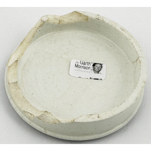 613 - PLYMOUTH POT LID. (APL p87, 70a) 2.6ins diam. Solid black transfer with a interesting oyster style b... 