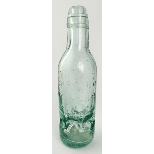 616 - TENBY PREMIER PATENT BOTTLE. 8.8ins tall. Aqua glass, embossed JAMES THOMAS/ AERATED/ WATER WORKS/ T... 