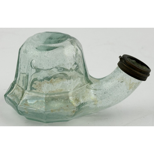 625 - CHAMFER BELL TEAKETTLE FOUNTAIN INK BOTTLE. (Inks book T10.13.9, p361). 2.1ins tall. Aqua tensided ... 