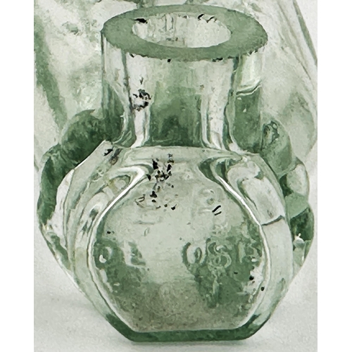 627 - FRENCH HAND FIGURAL INK BOTTLE. (Inks book H2.7 p157). 1.5ins tall. Heavy aqua glassfigural (also re... 