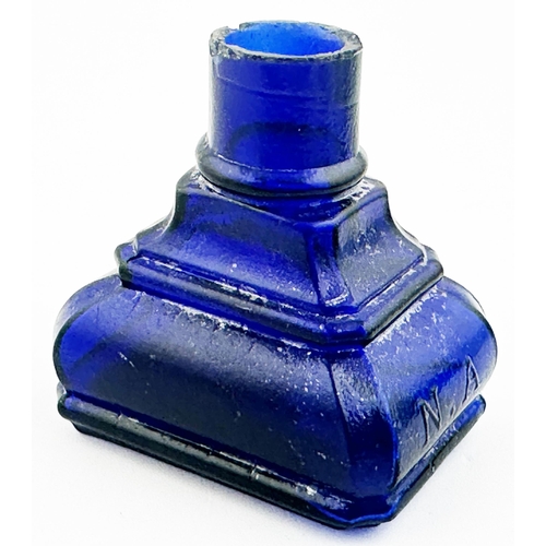 630 - FRENCH COBALT PYRAMID PLINTH INK BOTTLE. (Inks book A12.13, p30). French cobalt pyramid plinth embos... 