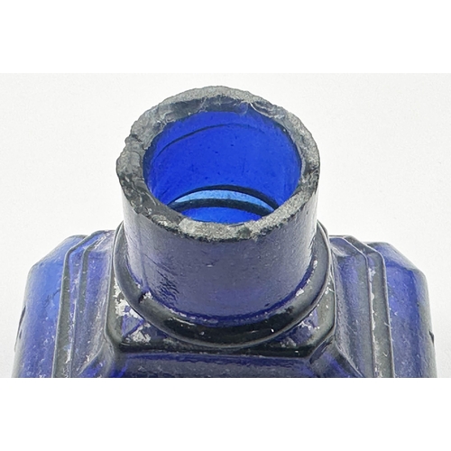 630 - FRENCH COBALT PYRAMID PLINTH INK BOTTLE. (Inks book A12.13, p30). French cobalt pyramid plinth embos... 