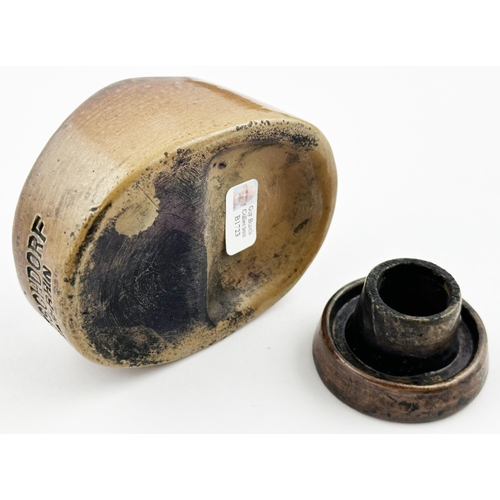 634 - ASYMMETRIC FRENCH INKWELL. (Inks book T36.2, p383). 1.7ins tall. A removable font set forward on a s... 