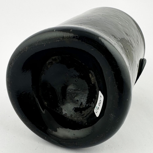 640 - PLYMOUTH CYLINDER WINE BOTTLE. 10.5ins tall. (Burton p748) Black/ dark olive glass. Long neck, doubl... 