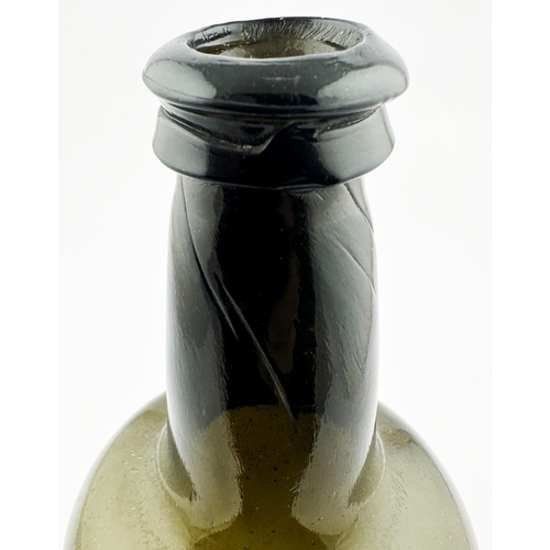 642 - YORKSHIRE SEALED WINE BOTTLE. 10.4ins tall. (Burton p682) Black/ dark olive glass. Slightly shorter ... 