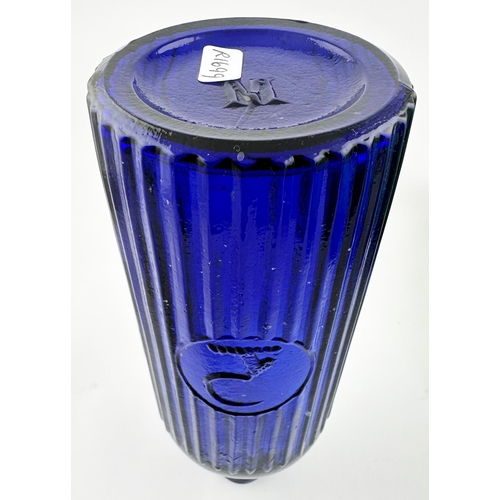 644 - FORMALIN POISON BOTTLE. 8.3ins tall (20oz capacity). Cobalt blue glass. Vertically ribbed with hand ... 