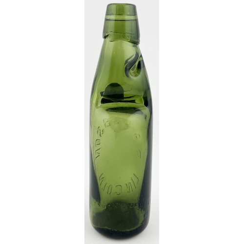 653 - LINCOLN CODD BOTTLE. 9ins tall. Dark green 10oz, embossed. R.A.DOBSON. Rear reads DOBSON & NALL LTD/... 