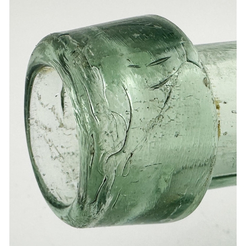 661 - RUTHIN HAMILTON. 8.5ins long. Aqua glass, square lipped, embossed R. ELLIS AND SON/ RUTHIN/ MANUFACT... 