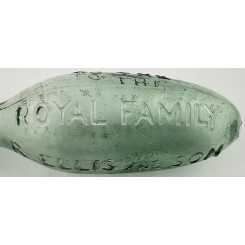 661 - RUTHIN HAMILTON. 8.5ins long. Aqua glass, square lipped, embossed R. ELLIS AND SON/ RUTHIN/ MANUFACT... 