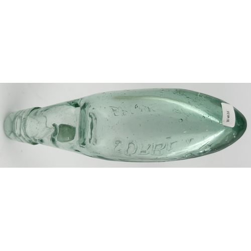 662 - BROMSGROVE CODD HAMILTON HYBRID. 8ins long. Aqua glass, aqua marble, embossed CORBETT/ BROMSGROVE. B... 