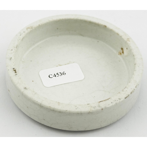 682 - KNOWLES ESAULINE POT LID. 2.25ins diam. Crisp black transfer, KNOWLES ESAULINE OR POMADE DESAU moust... 