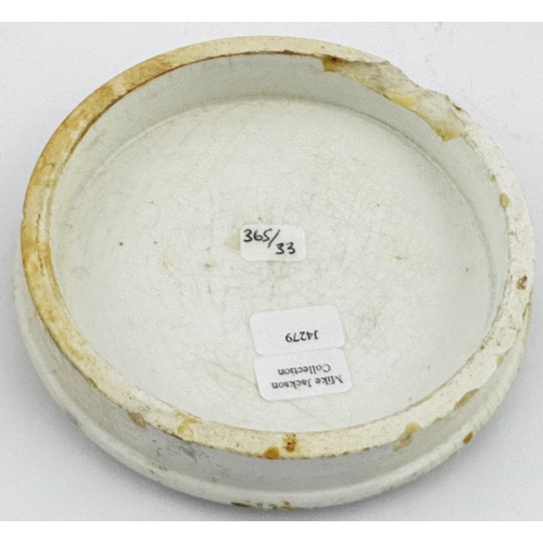 683 - LONDON ANCHOVY PASTE POT LID. (APL p 365, 33). 4ins diam. Crisp black transfer, HARRY PECKS/ REAL GO... 