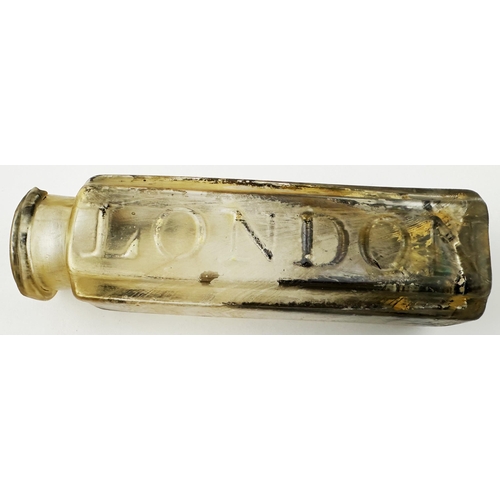 690 - LONDON MUSTARD BOTTLE. 5.3ins tall. Super crude & characterful lead glass glass mustard bottle. Roll... 