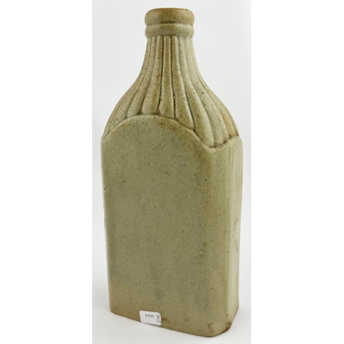 697 - GRANTHAM SLAB SEALED SPIRIT FLASK. 8.9ins tall. A superb grey green rectangular slip glaze flask. Pi... 